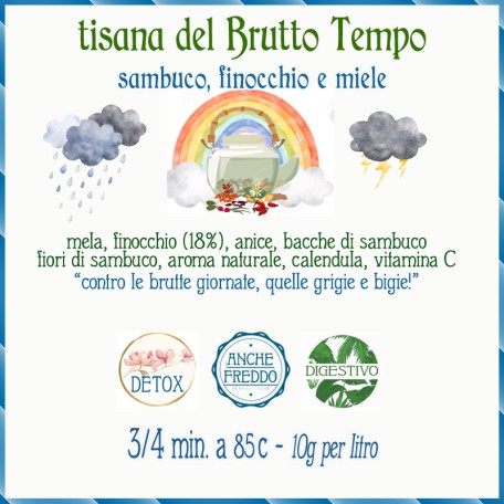 Tisana del Brutto Tempo con sambuco, miele, finocchio.
