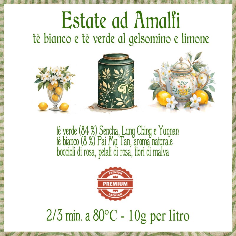 Estate ad Amalfi - tè bianco e verde con gelsomino e limone Conf.75/150/250g.